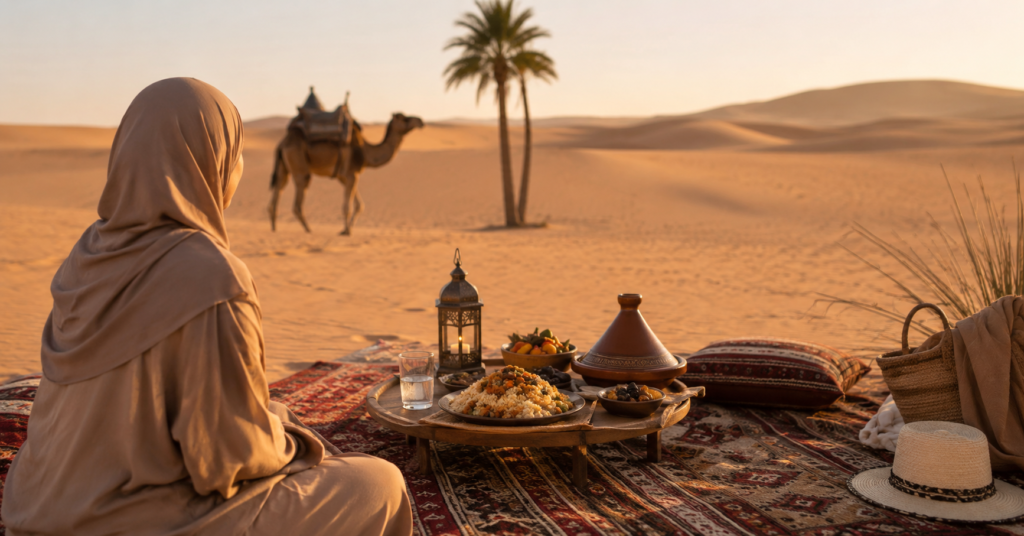 Desert dining at golden hour