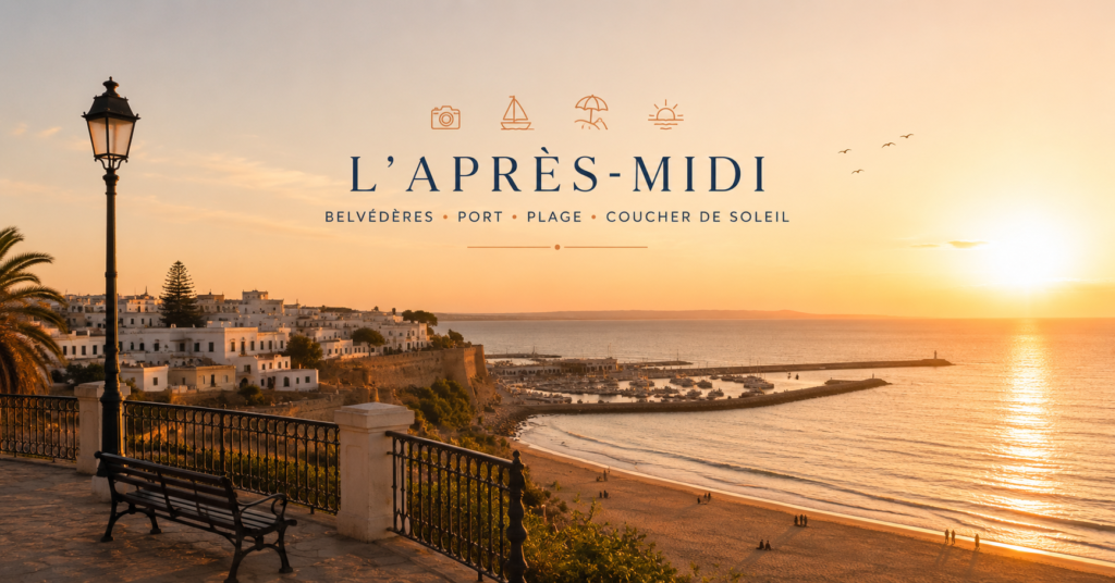 L'après-midi belvédères port plage et coucher de soleil