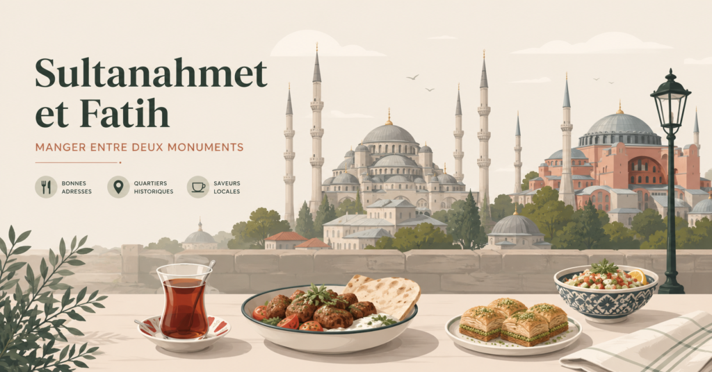 Sultanahmet et Fatih manger entre deux monuments