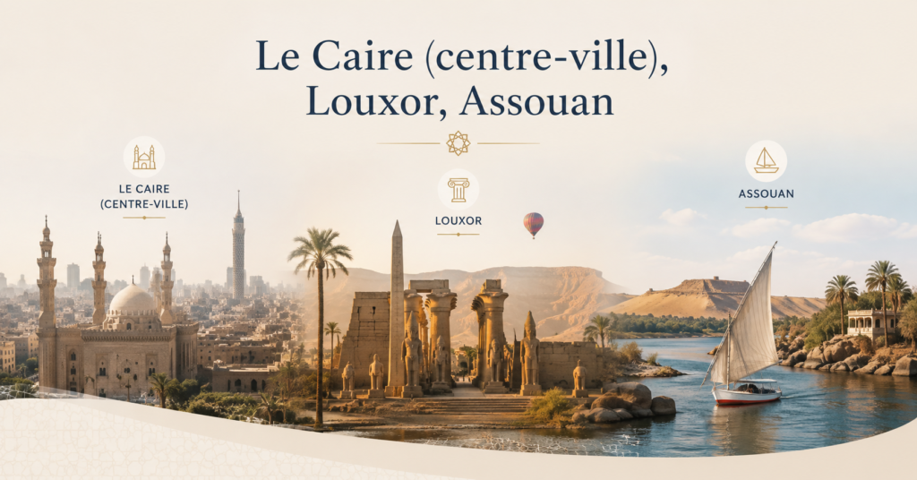 Le Caire (centre-ville), Louxor, Assouan
