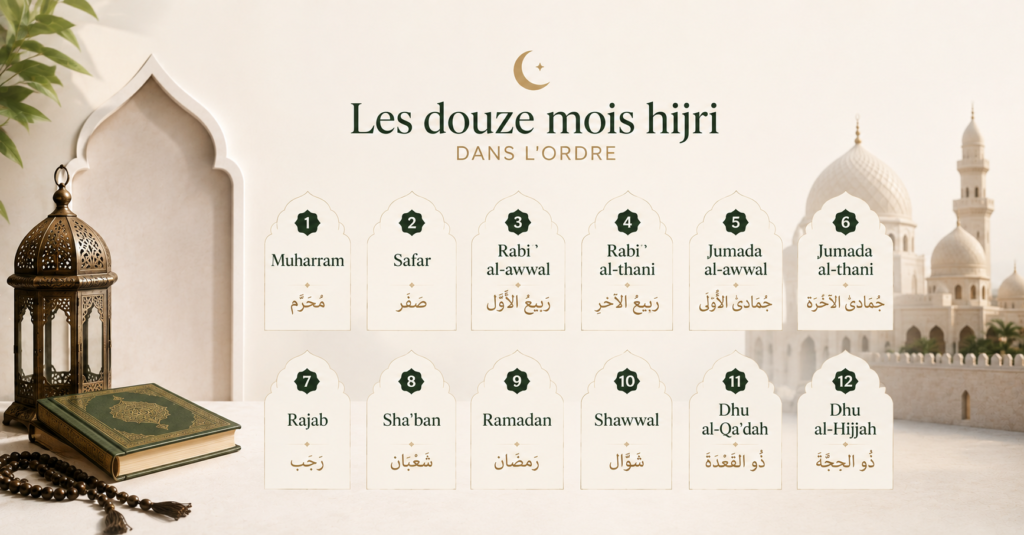Les douze mois hijri dans l'ordre
