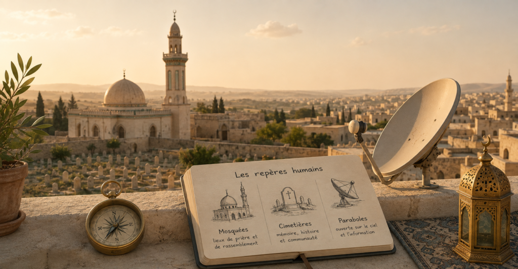 Les repères humains mosquées cimetières et paraboles