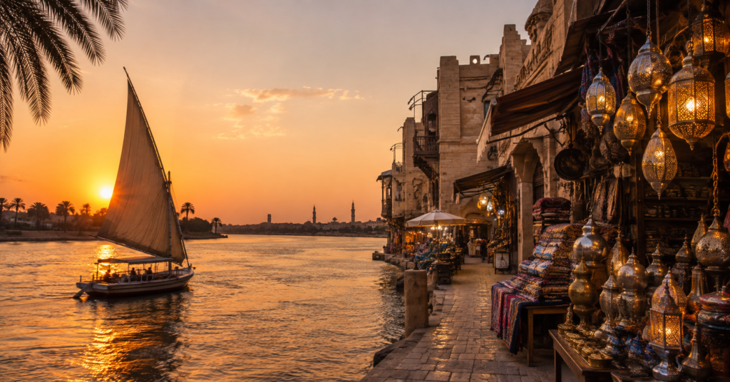 felouque sur le Nil et souk