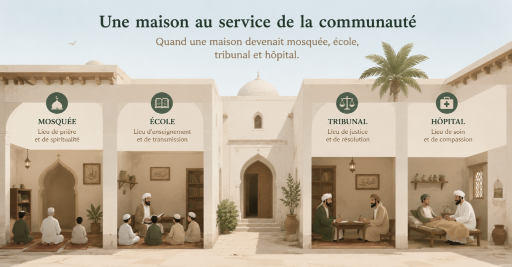 Une maison qui servait de mosquée d'école de tribunal et d'hôpital