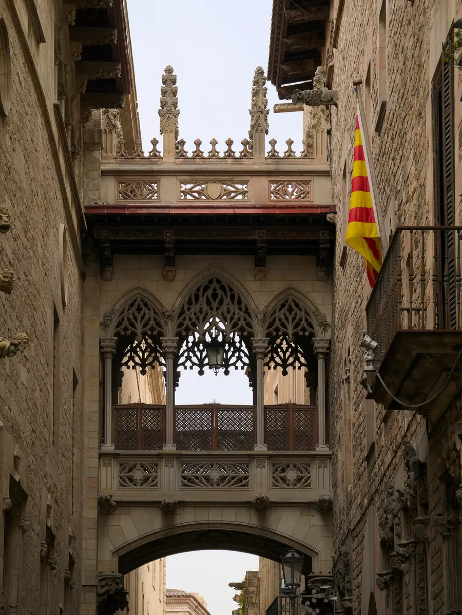 Le pont néogothique du carrer del Bisbe dans le quartier gothique de Barcelone